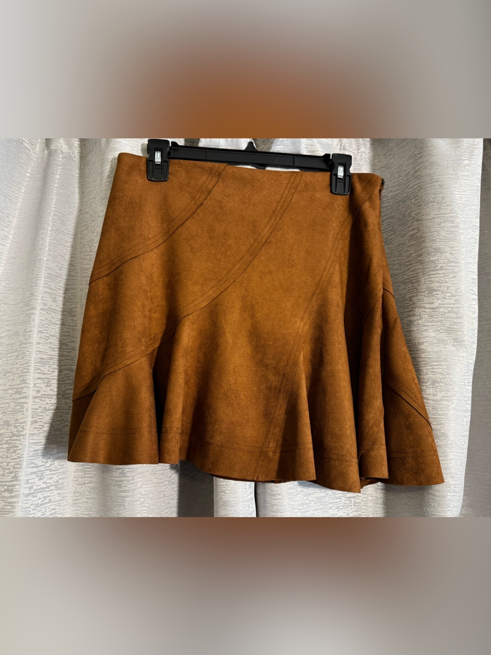 CIEBON Brown Faux Suede Flare Skirt Size M A-Line Mini Boho Fall NWT